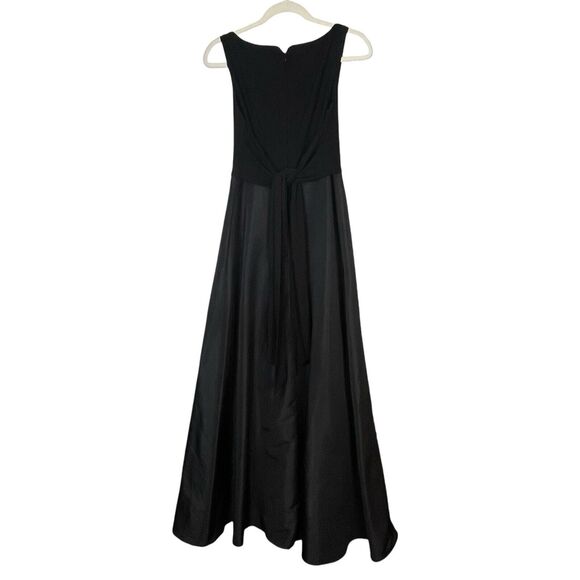 Adrianna Papell V-Neck Tie-Waist Black Gown Taffeta Jersey Dress Size 4 Prom - Picture 3 of 11